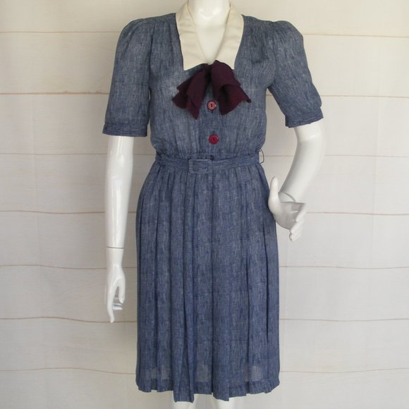 Vintage Dresses & Skirts - Vintage Dress, 4/S, Popover, 80s Does 40s, Pleated skirt, Collared